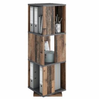 Étagère pivotante de rangement TOULOUSE coloris gris anthracite matera et bois vieilli old style foncé 3 compartiments